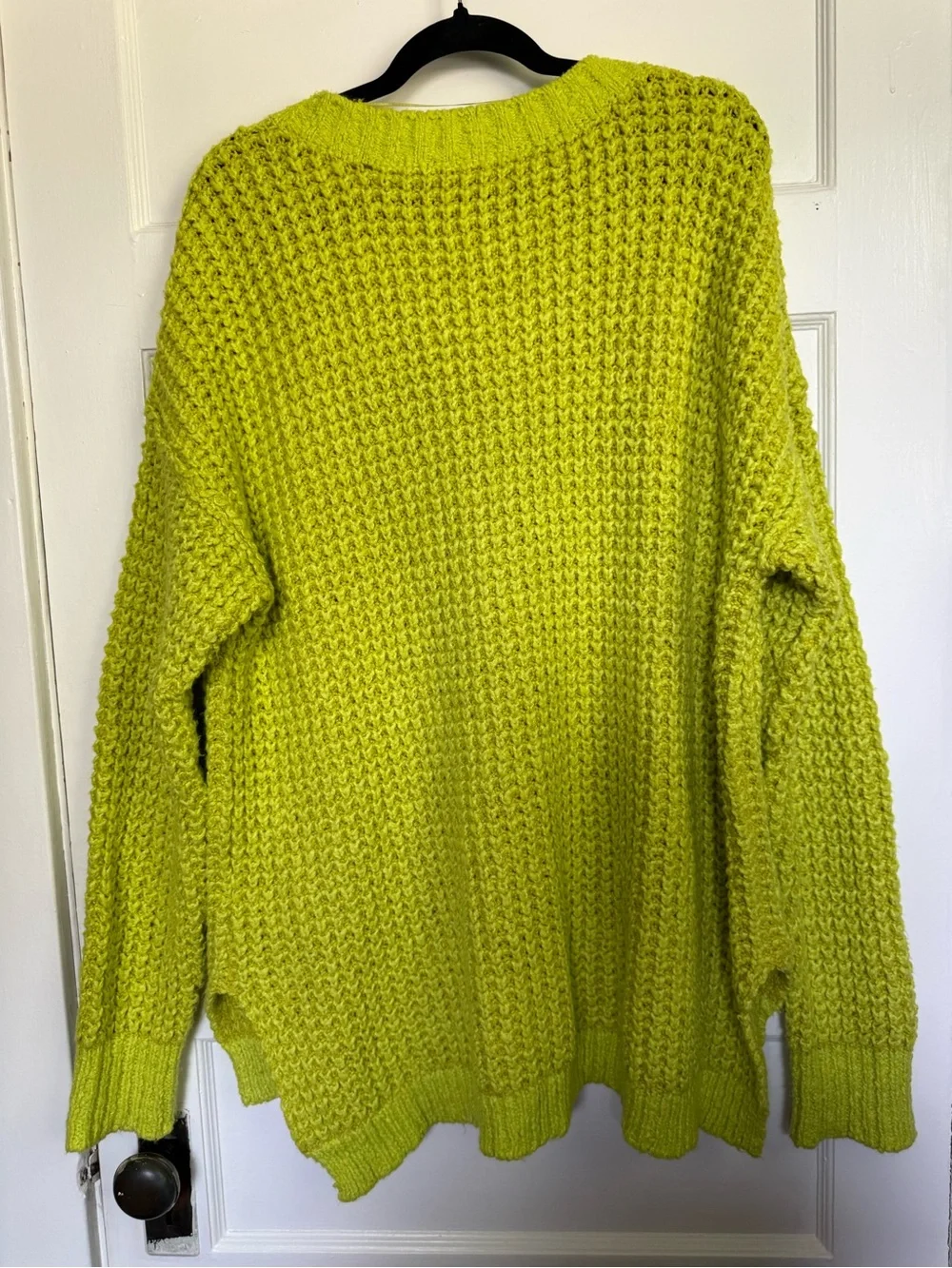 Free People Whistle Thermal Henley Lime Green Chunky Oversized V-Neck Pullover L